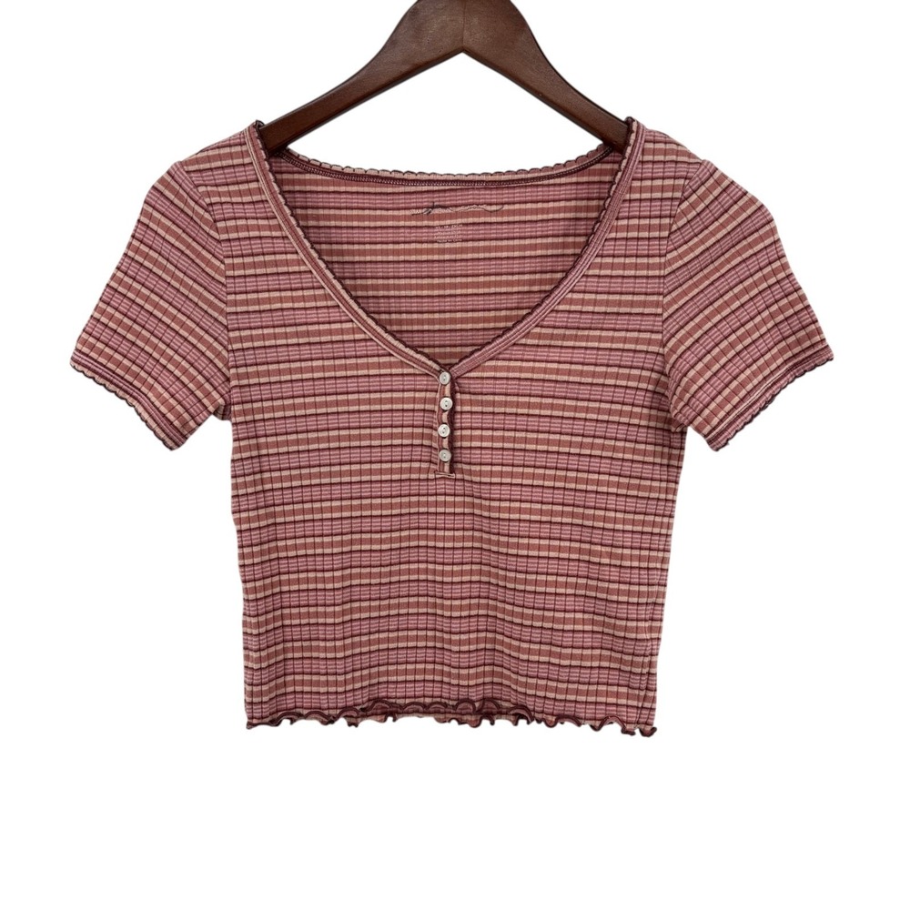 American Eagle Striped Cropped Henley XS